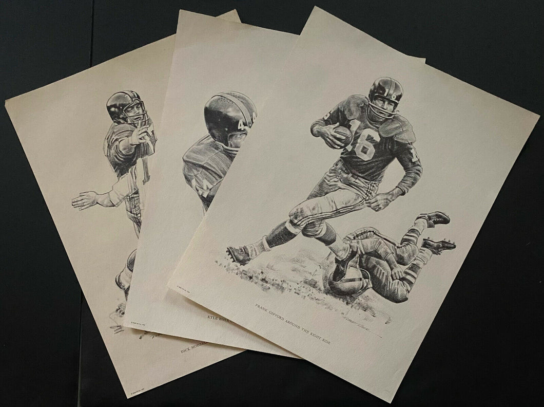 Shell Oil NFL Football Prints Issued 1959 x3 Different Players Frank Gifford +