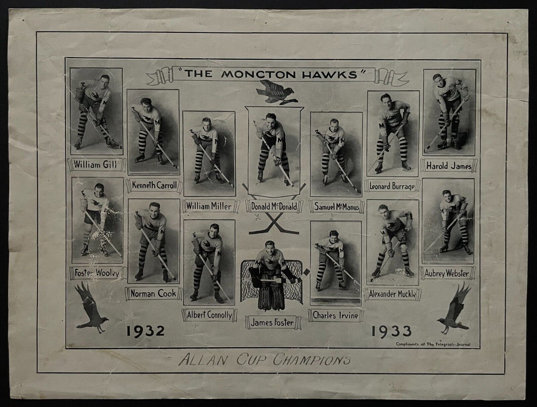 1932-33 Moncton Hawks Allan Cup Champions Team Photo Hockey Vintage