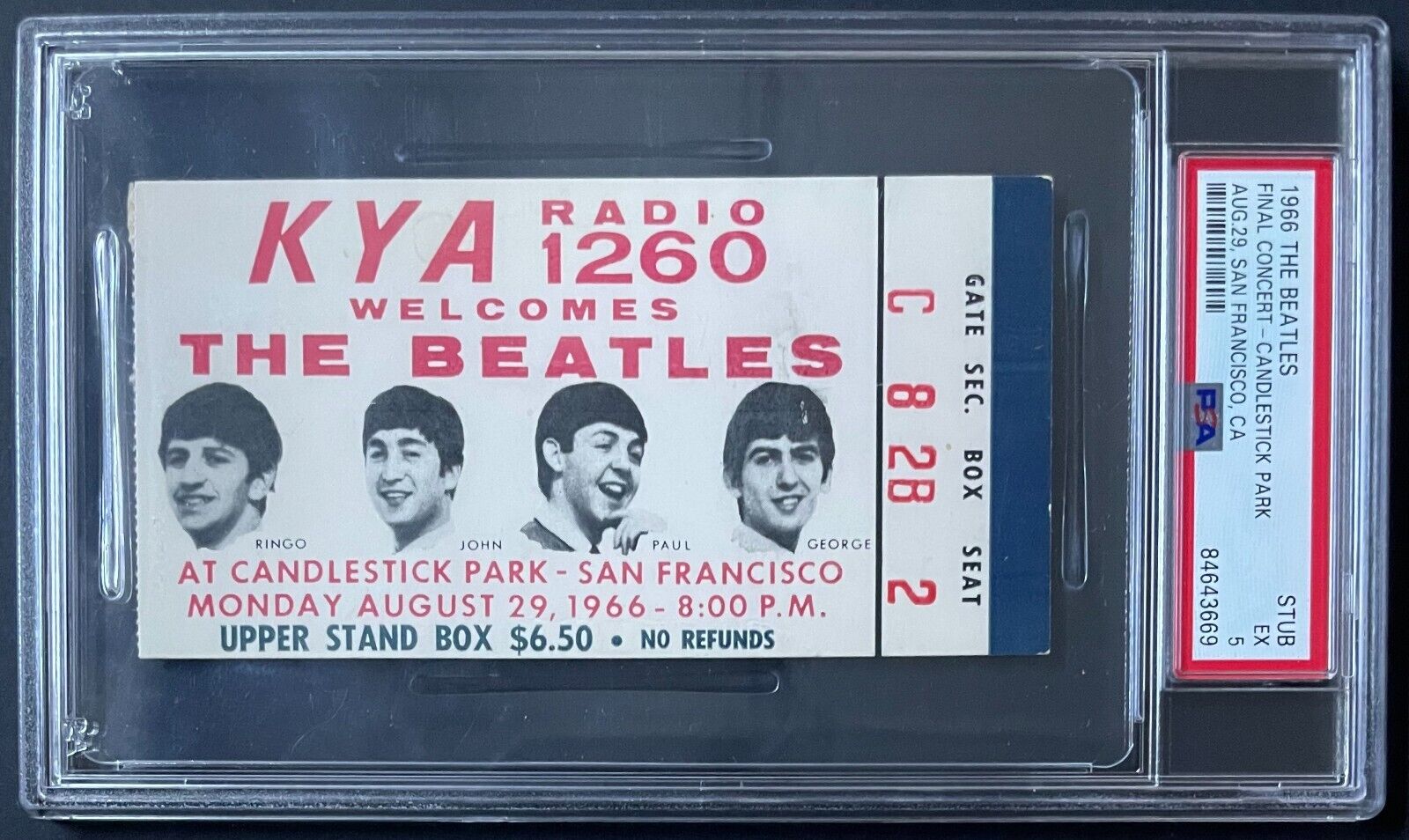 1966 The Beatles Final Concert Ticket Stub Candlestick Graded