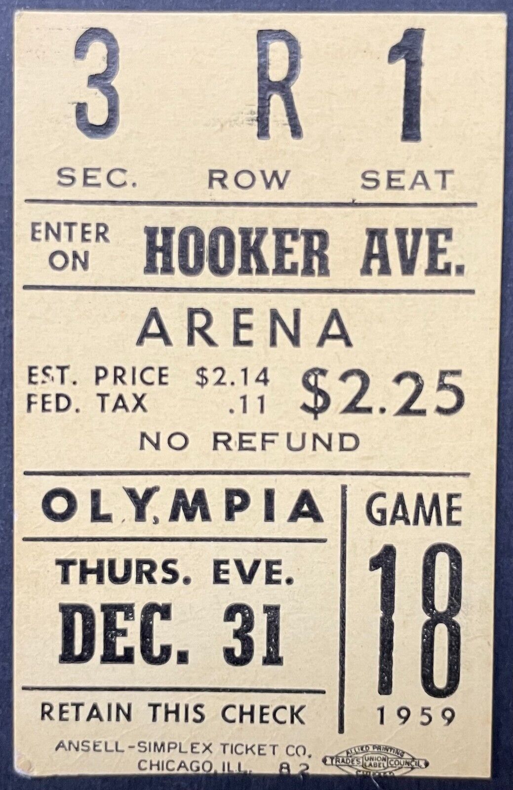 1959 Detroit Red Wings Toronto Maple Leafs Hockey Ticket Stub Howe Goal Olympia