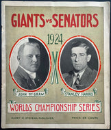 1924 World Series Baseball Program Game 3,4,5 Washington Senators vs Giants