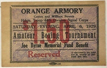 Load image into Gallery viewer, 1929 Orange Armory Amateur Boxing Tournament Pass Joe Byrne Memorial Fund Ticket
