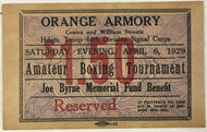 1929 Orange Armory Amateur Boxing Tournament Pass Joe Byrne Memorial Fund Ticket