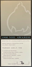 Load image into Gallery viewer, 1998 NHL Hockey Awards Dinner VIP Ticket + Advertiser Card Dominik Hasek MVP
