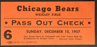 1957 Wrigley Field Football Pass Out Check Ticket Chicago Bears vs Lions NFL VTG