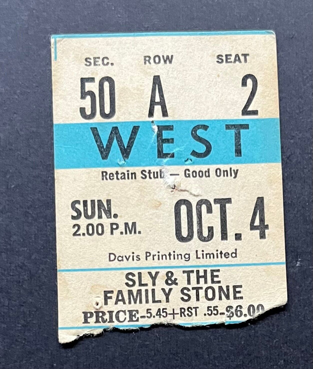 1970 Maple Leaf Gardens Sly + The Family Stone Original Vintage Concert Ticket