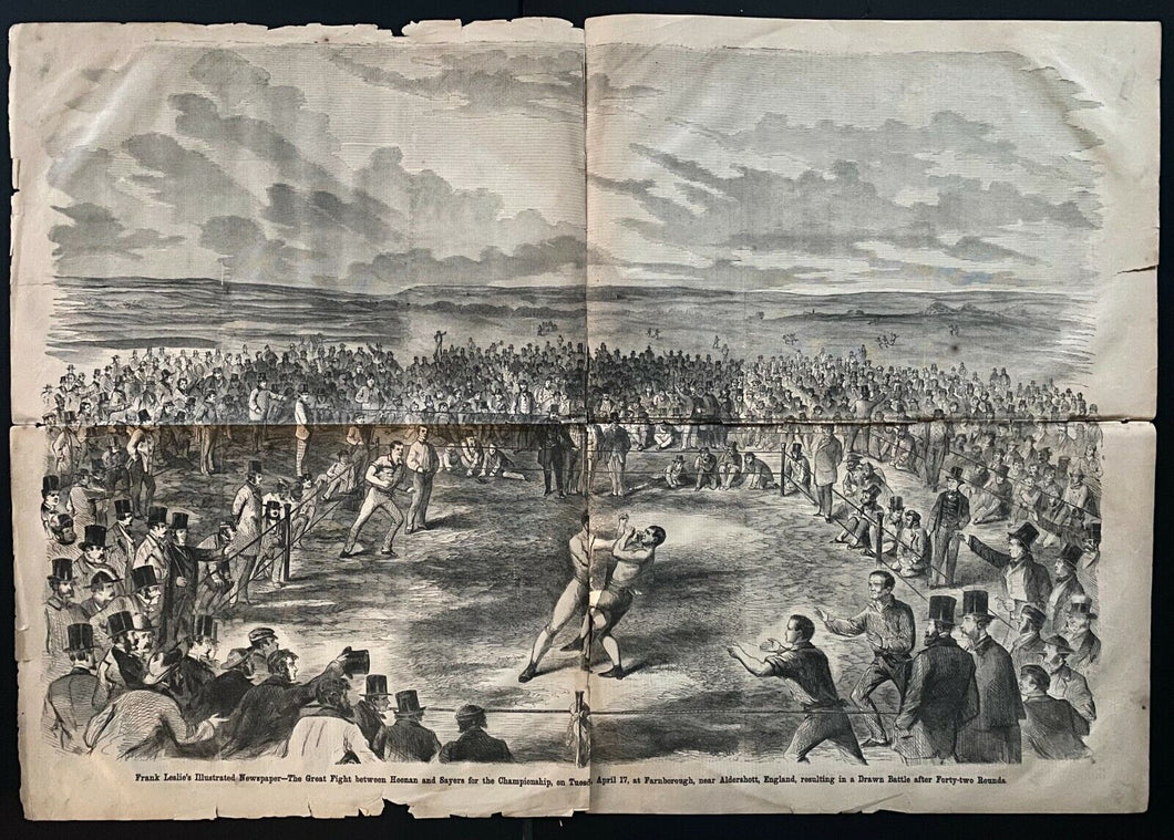 1860 Frank Leslie Illustrated Newspaper Heenan Sayers Boxing 4 Page Centerfold