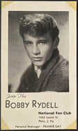 Bobby Rydell Promotional Postcard Fan Club Post Card American Singer Celebrity