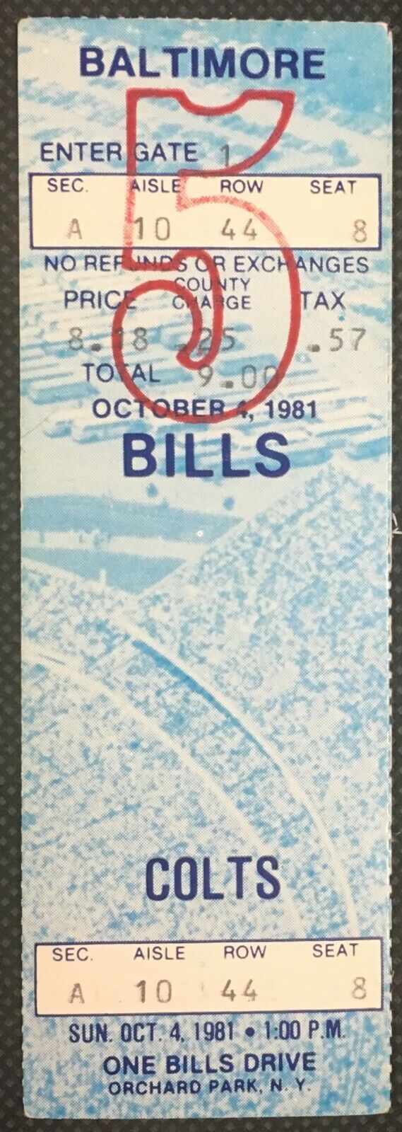 1981 NFL Football Ticket Baltimore Colts vs Buffalo Bills Rich Stadium New York