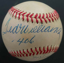 Load image into Gallery viewer, Ted Williams Autographed / Inscribed 406 AL Rawlings Baseball Upper Deck LOA
