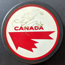 Load image into Gallery viewer, Doug Gilmour #28 Autographed Team Canada Hockey Puck Signed HOF JSA COA
