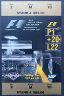 2001 F1 United States Grand Prix Ticket Stub Indianapolis Motor Speedway VTG