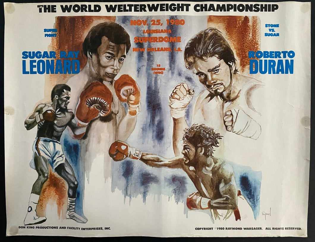 1980 Site Poster Boxing Sugar Ray Leonard Roberto Duran No Más Superdome Vintage
