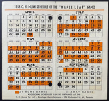 Load image into Gallery viewer, 1958 Toronto Maple Leafs International League Baseball Pocket Schedule CH Munn
