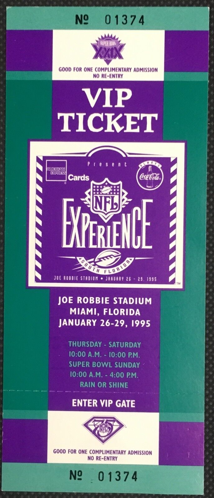 1995 NFL Experience South Florida VIP Football Ticket Joe Robbie Stadium Miami