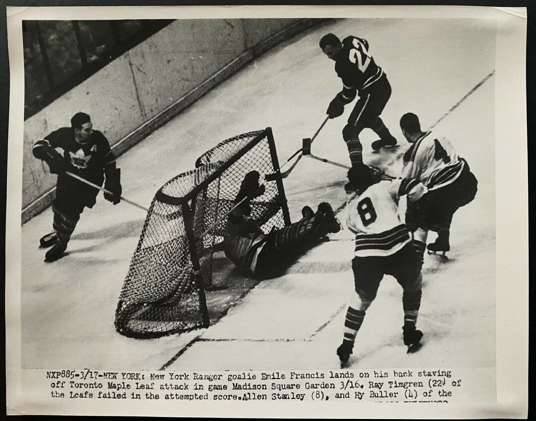 1952 Vintage NHL Hockey New York Rangers Goaltender Emile Francis Press Photo