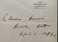 Load image into Gallery viewer, 1876 Charles Darwin Signed Note Personal Letterhead Autographed Rare JSA LOA
