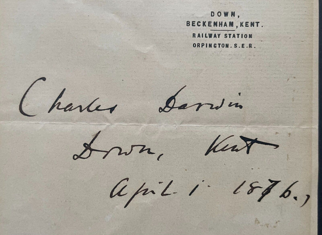1876 Charles Darwin Signed Note Personal Letterhead Autographed Rare JSA LOA