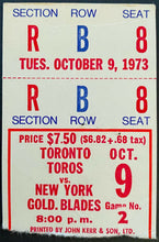 Load image into Gallery viewer, 1973 Varsity Arena Ticket Stub Toronto Toros vs ew York Golden Blades WHA Hockey
