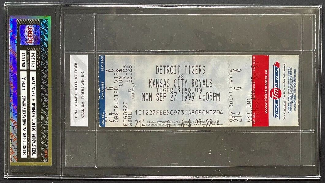 1999 MLB Baseball Detroit Tigers Stadium Final Game Ticket Kansas City Royals