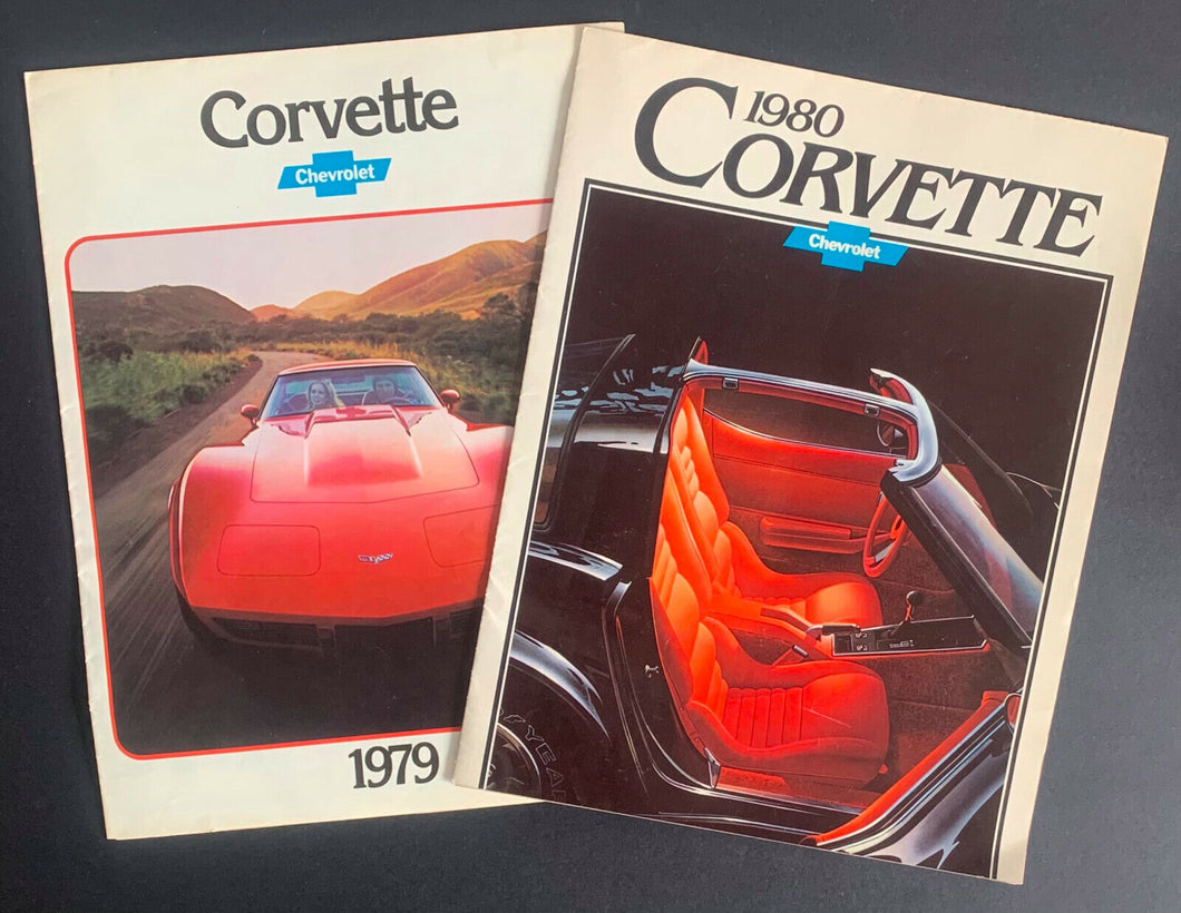 (2) Vintage Corvette Original Car Dealer Showroom Sales Brochures 1979 + 1980