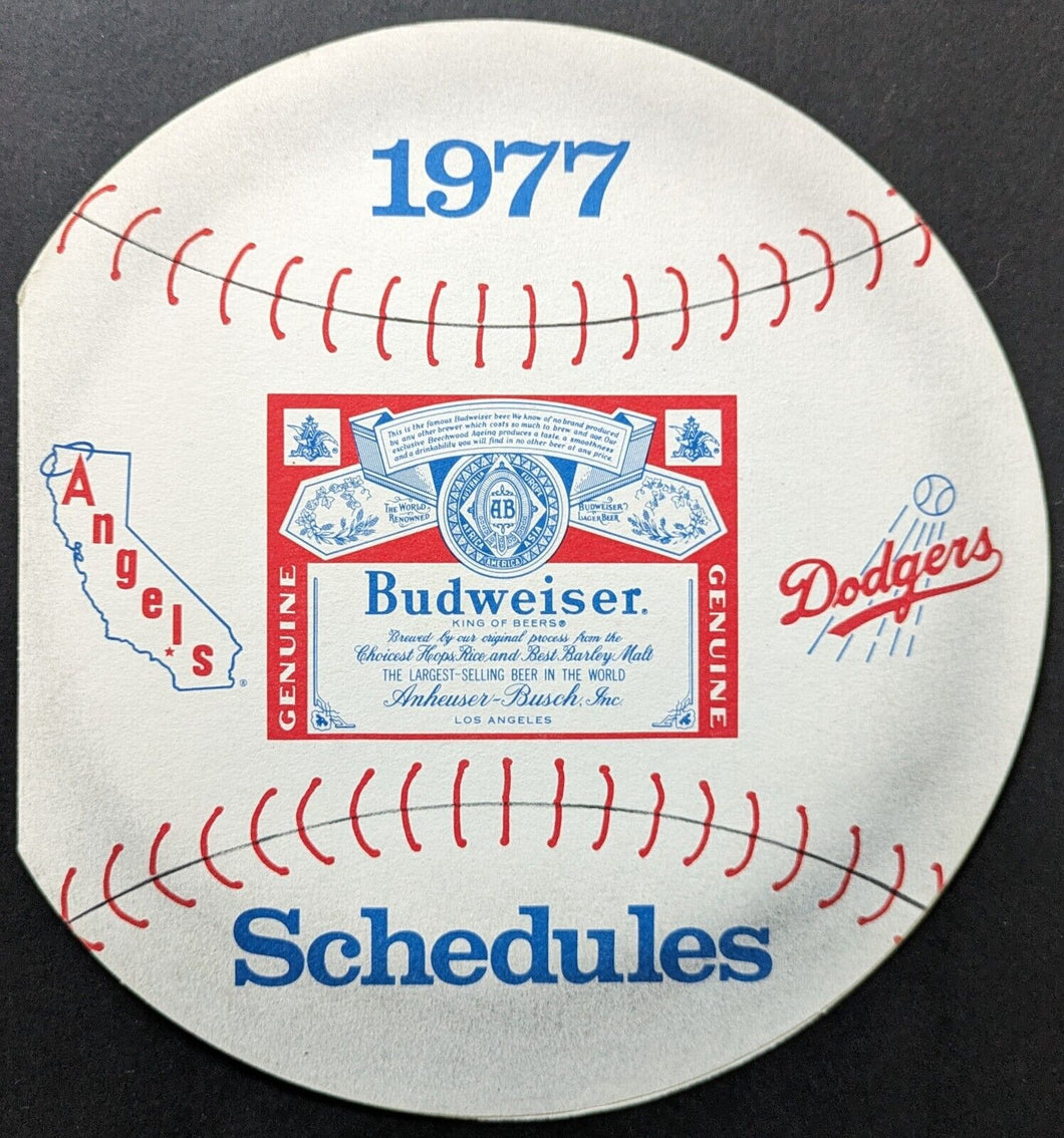 1977 Los Angeles Dodgers + L.A. Angels Baseball Shaped Budweiser Schedule MLB