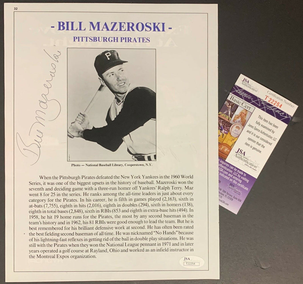 Bill Mazeroski Autographed Magazine Photo Cooperstown Baseball Pirates JSA