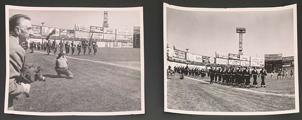 1957 Maple Leaf Stadium Type 1 Photo x2 Military Day Parade Baseball Game