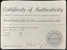 Load image into Gallery viewer, 1975 Original Elvis Presley Concert Ticket Stub Cleveland Coliseum Ohio iCert 6
