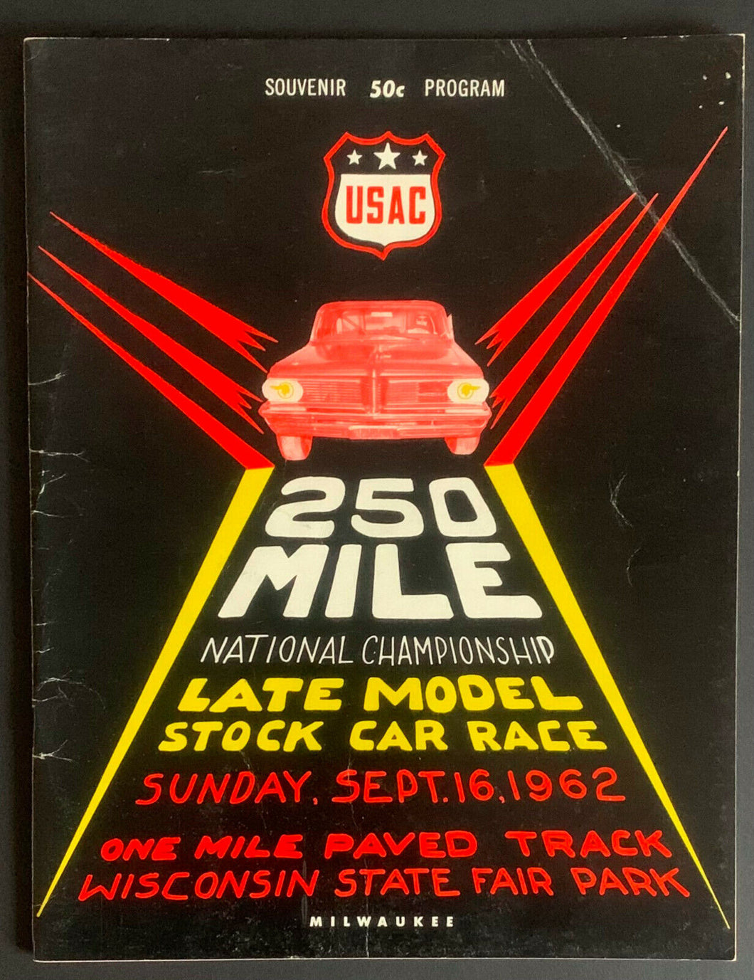 1962 Sept 16 250 Mile Late Model Stock Car Race Program Milwaukee Wisconsin