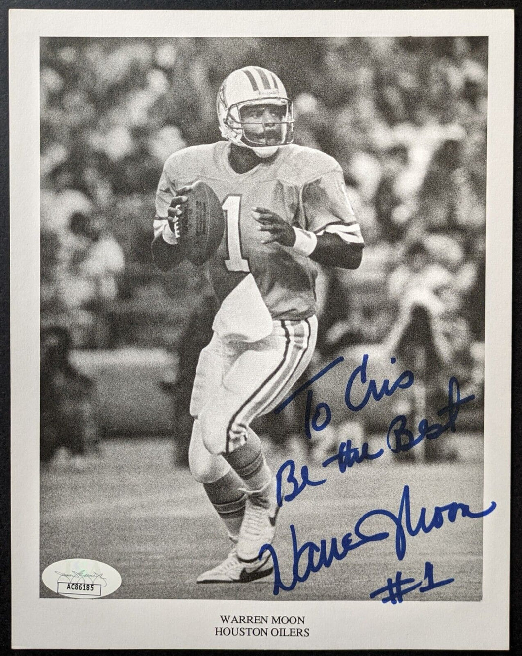 Warren Moon Autographed Houston Oilers Team Issued Photograph Signed NFL JSA