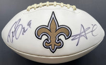 Load image into Gallery viewer, Drew Brees + Alvin Kamara Super Bowl Signed Football Fanatics New Orleans Saints
