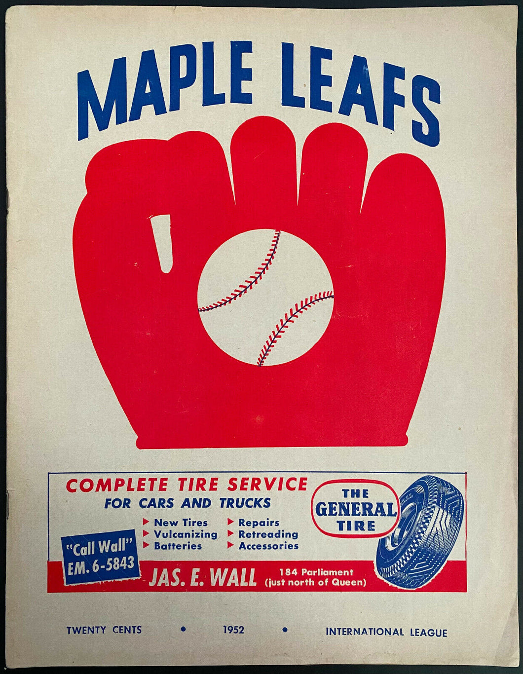 1952 Toronto Maple Leafs International League Baseball Program vs Buffalo Bisons