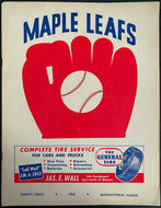 1952 Toronto Maple Leafs International League Baseball Program vs Buffalo Bisons
