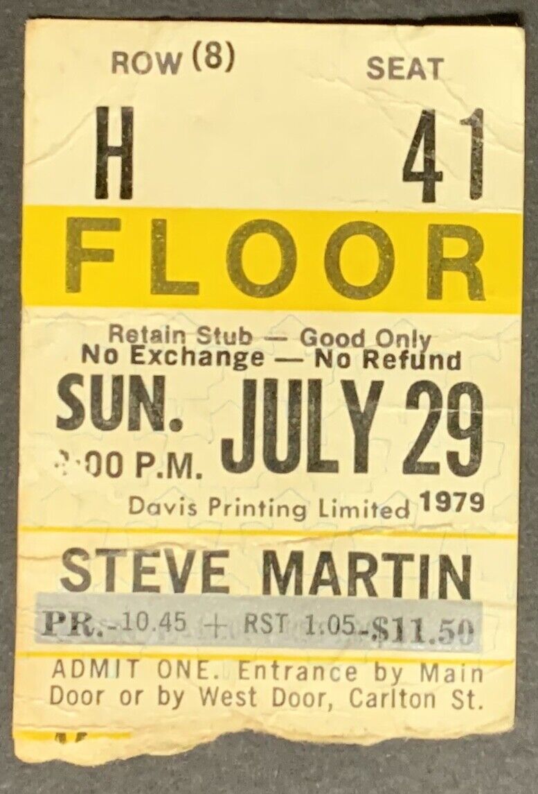 1979 Maple Leaf Gardens Steve Martin Ticket Stub Stand Comedy Famous Celebrity
