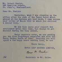 Load image into Gallery viewer, 1944 Toronto Maple Leafs NHL Hockey Letter MLG Letterhead Vintage
