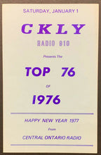 Load image into Gallery viewer, 1976 CKLY Chart Radio Survey Ontario Canada Music New Years 1977 Wild Cherry
