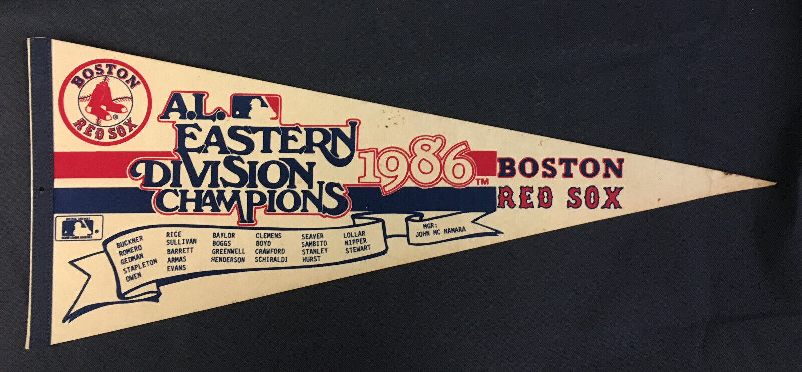 1986 Boston Red Sox Eastern Division Champions Baseball Scroll