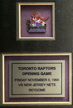 Load image into Gallery viewer, 1995 Toronto Raptors Inaugural Season First NBA Game Ticket Framed + Lapel Pin
