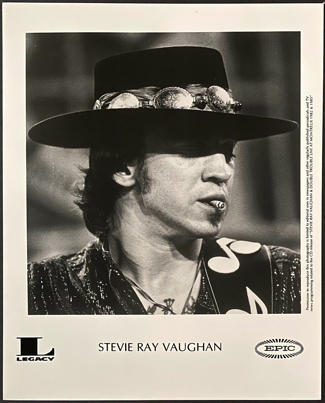 1985 Epic Records Stevie Ray Vaughn Live Montreux Publicity Photo Double Trouble