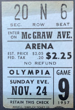 Load image into Gallery viewer, 1957 Detroit Red Wings v Montreal Canadiens NHL Hockey Ticket Stub Howe 2 Goals
