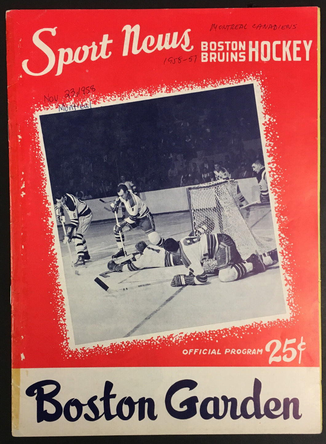 1958 Boston Garden NHL Hockey Program Bruins vs Montreal Canadiens Richard
