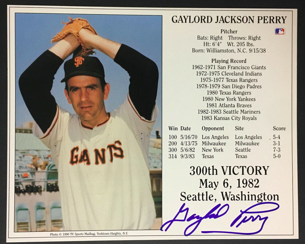 1990 Gaylord Perry Autographed 300th Victory Photo Card Signed MLB Baseball