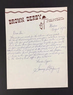 Canadian Boxing Sammy Luftspring Signed Letter Autograph Brown Derby Toronto VTG