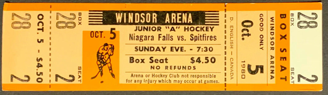 1980 Windsor Arena Junior A Full Hockey Ticket Niagara Falls vs Spitfires OHL