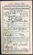 1950 Windsor Spitfires OHA Players Certificate CAHA Canadian Amateur Hockey