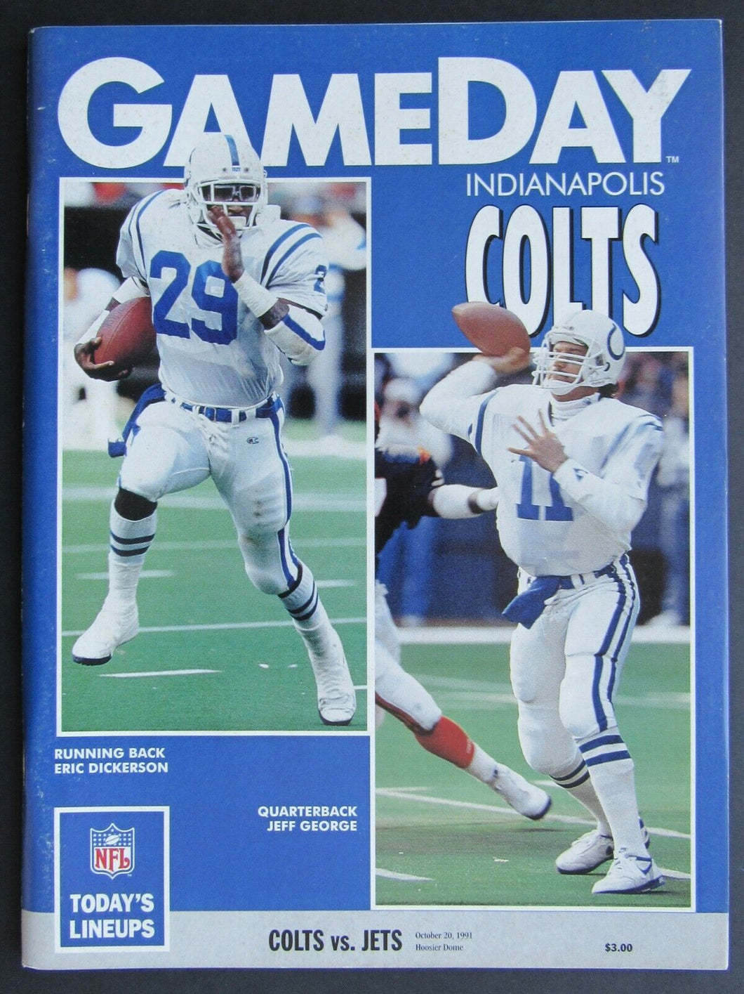 1991 Hoosier Dome NFL Program Indianapolis Colts vs NY Jets Dickerson - George