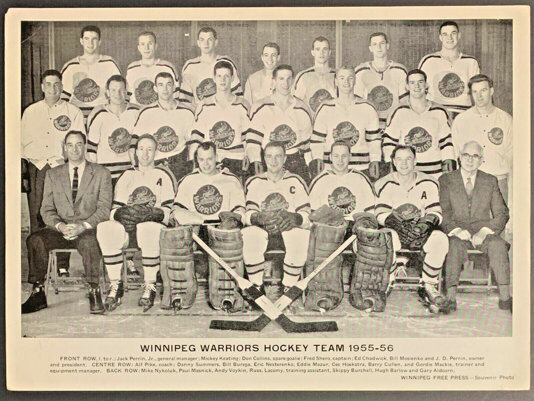 1955-1956 Winnipeg Warriors Team Issued Hockey Photo Shero Chadwick Mosienko +