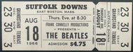 1966 Beatles Unused Concert Ticket Boston Suffolk Downs Vintage Fab 4 + LOA
