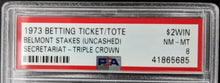 Load image into Gallery viewer, 1973 Belmont Stakes Uncashed Secretariat Betting Win Ticket Horse Racing PSA VTG
